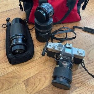 Camera and Lens Bundle! Minolta SRT 201 & 3 Rokunar Lenses 35mm, 50mm & 75-200mm